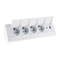 4-fach Steckdosenblock, USB-A+C, weiß 250V~/ 16A, USB 3,1A, PD, mit Klappen