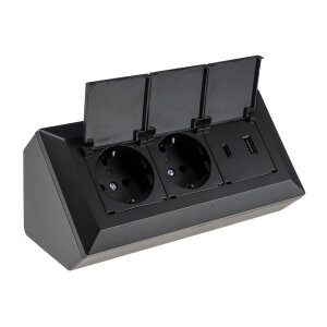 2-fach Steckdosenblock, USB-A+C, schwarz 250V~/ 16A, USB...