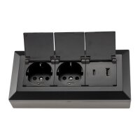 2-fach Steckdosenblock, USB-A+C, schwarz 250V~/ 16A, USB 3,1A, PD, mit Klappen