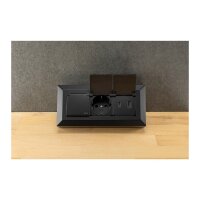 2-fach Steckdosenblock, USB-A+C, schwarz 250V~/ 16A, USB 3,1A, PD, mit Klappen