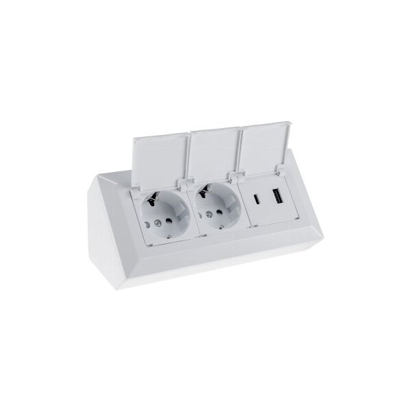 2-fach Steckdosenblock, USB-A+C, weiß 250V~/ 16A, USB 3,1A, PD, mit Klappen