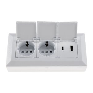 2-fach Steckdosenblock, USB-A+C, weiß 250V~/ 16A, USB 3,1A, PD, mit Klappen