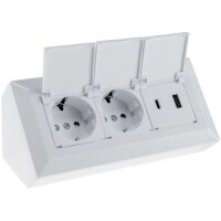 2-fach Steckdosenblock, USB-A+C, weiß 250V~/ 16A, USB 3,1A, PD, mit Klappen