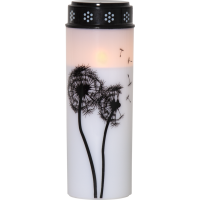 LED Grableuchte mit Motiv & TIMER Grablaterne Grablampe Kerze für Grab Batterie 21 cm hoch Pusteblume