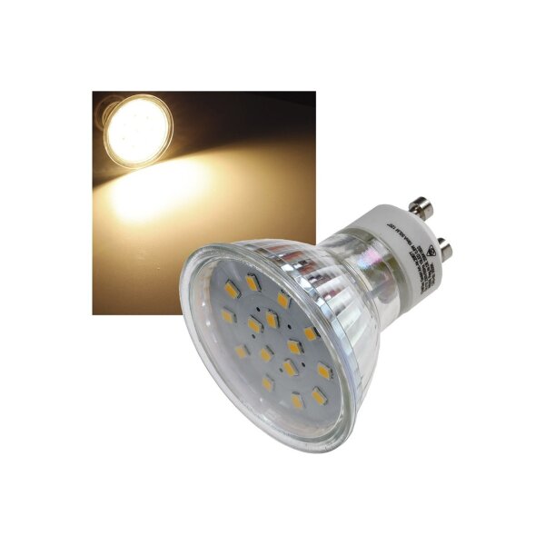 LED Strahler GU10 "H10 SMD" 15 SMD LEDs 3000k, 50lm, 120°, 230V/0,8W, warmweiß