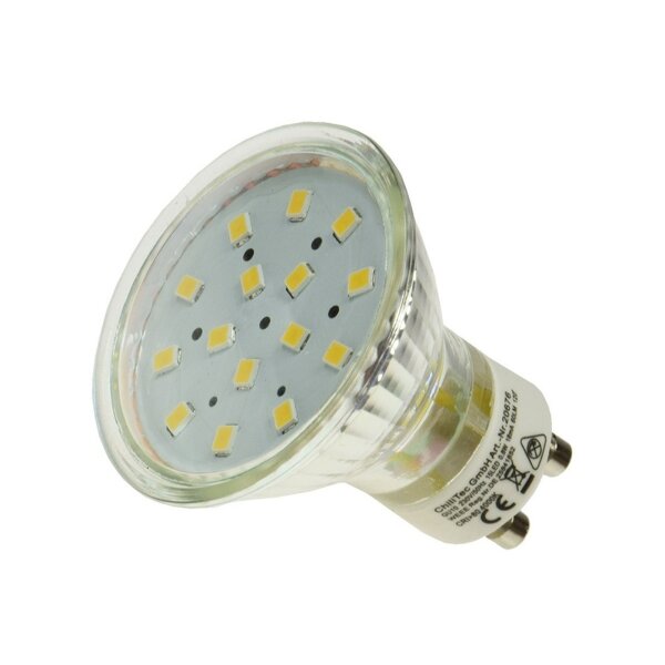 LED Strahler GU10 "H10 SMD" 15 SMD LEDs 3000k, 50lm, 120°, 230V/0,8W, warmweiß