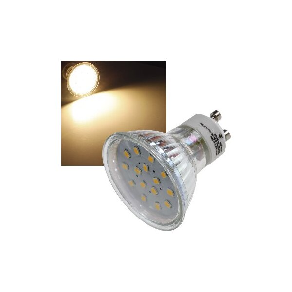 LED Strahler GU10 "H10 SMD" 15 SMD LEDs 3000k, 50lm, 120°, 230V/0,8W, warmweiß