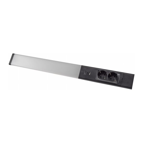 LED Unterbauleuchte Arusha schwarz 18W | Mit USB & 2 Steckdosen | 1607 Lumen