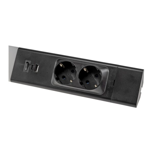 LED Unterbauleuchte Arusha schwarz 18W | Mit USB & 2 Steckdosen | 1607 Lumen