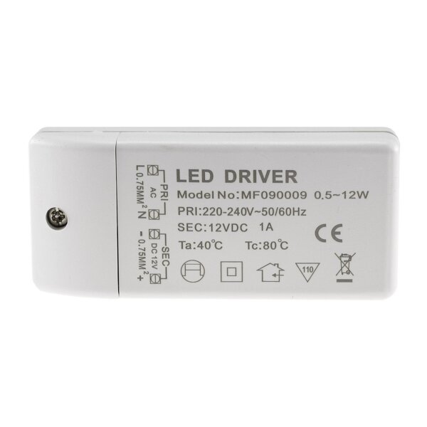 LED-Trafo "CT-12E-V2", 0,5-12W eckig Ein 220-240V, Aus 12V= Konstantspannung