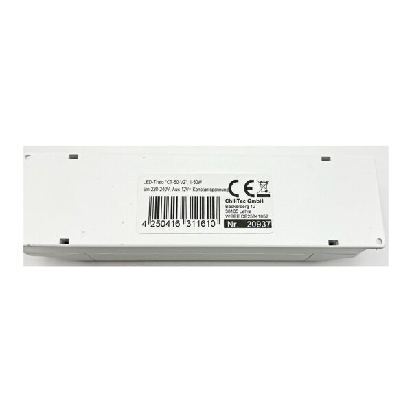 LED-Trafo "CT-50-V2", 1-50W Ein 220-240V, Aus 12V= Konstantspannung