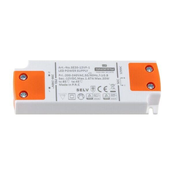 LED-Trafo "CT-SL20" SlimLine 0,5-20W Ein 180-264V, Aus 12V= Konstantspannung