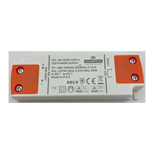 LED-Trafo "CT-SL20" SlimLine 0,5-20W Ein 180-264V, Aus 12V= Konstantspannung