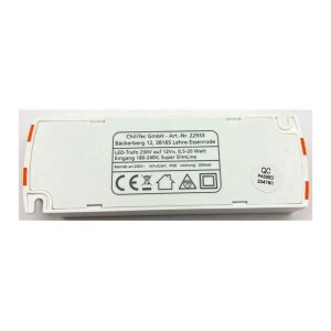 LED-Trafo "CT-SL20" SlimLine 0,5-20W Ein 180-264V, Aus 12V= Konstantspannung