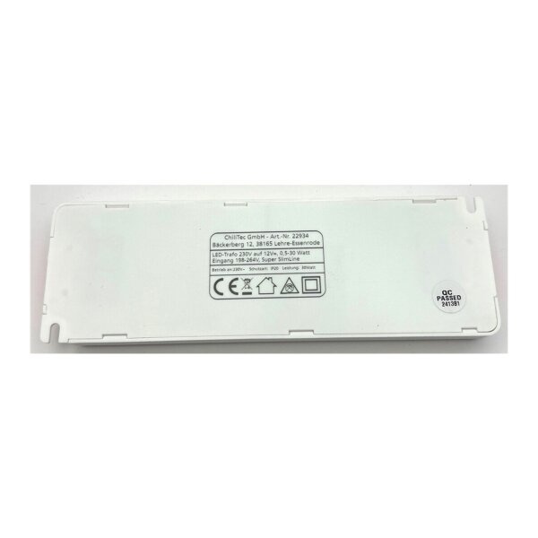 LED-Trafo "CT-SL30" SlimLine 0,5-30W Ein 198-264V, Aus 12V= Konstantspannung