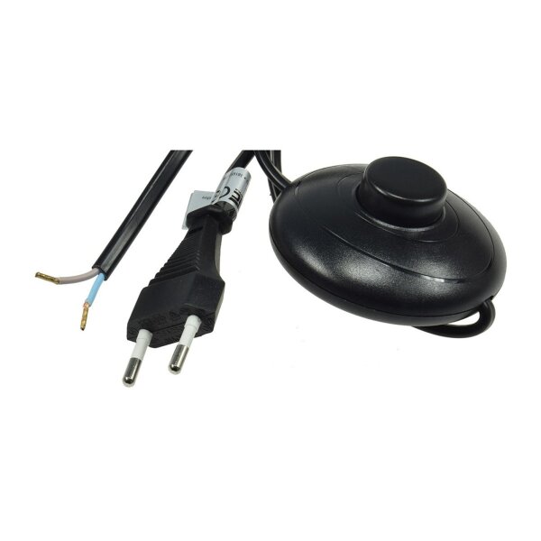 Netzkabel mit Fußschalter blanke Enden, 2m lang, schwarz