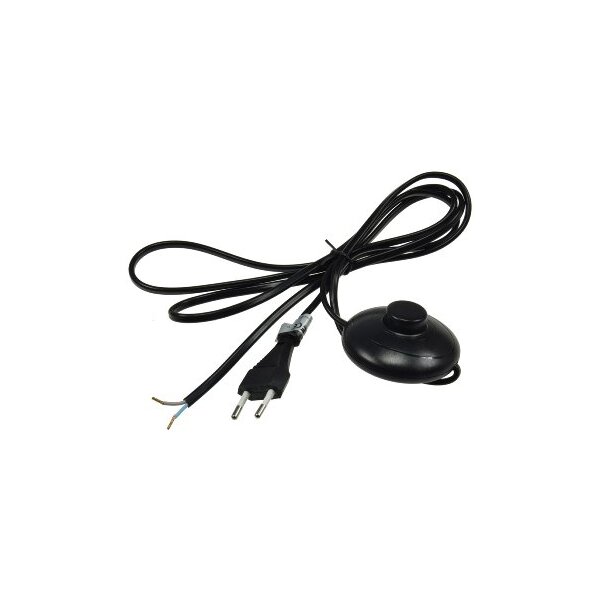 Netzkabel mit Fußschalter blanke Enden, 2m lang, schwarz