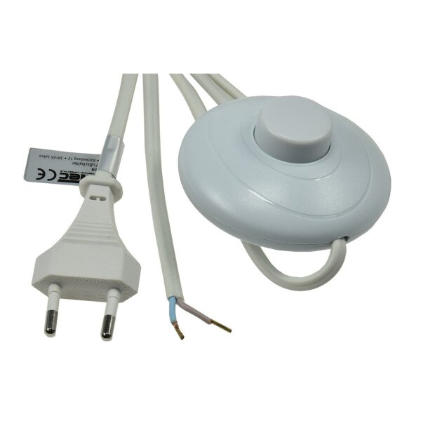 Netzkabel mit Fußschalter blanke Enden, 2m lang, weiß