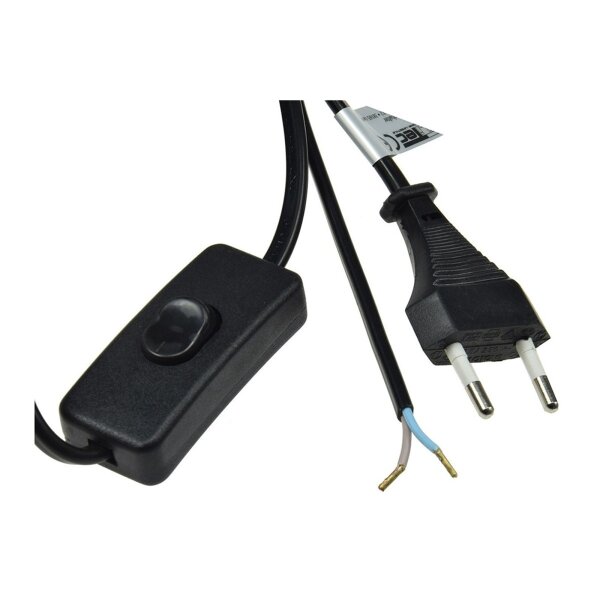 Netzkabel mit Schnurschalter blanke Enden, 2m lang, schwarz