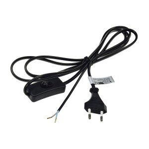 Netzkabel mit Schnurschalter blanke Enden, 2m lang, schwarz