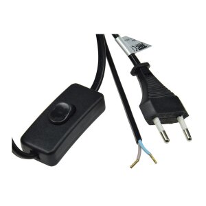 Netzkabel mit Schnurschalter blanke Enden, 2m lang, schwarz