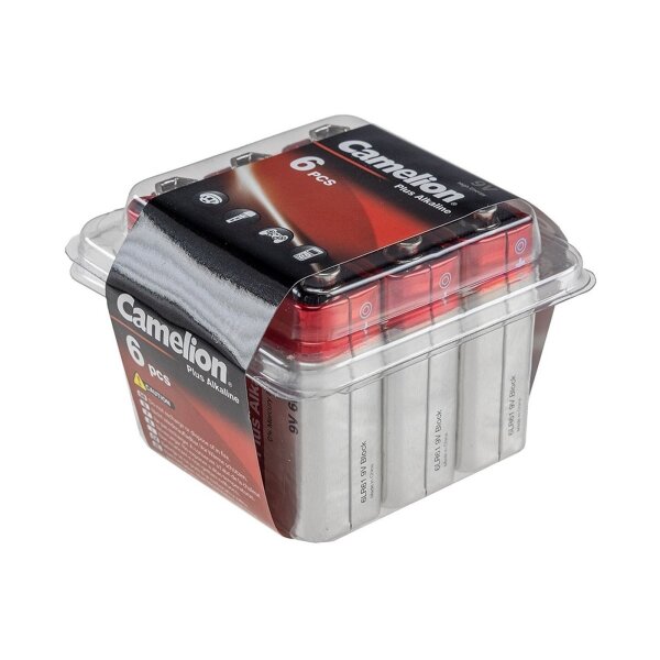 9V-Block-Batterie CAMELION AlkalinePlus Typ 6F22, 9V, 6er Haushaltsbox