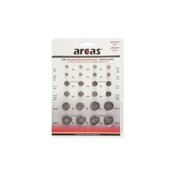 Knopfzellen-Sortiment 24 teilig 8 versch. AG + 4 versch. CR-Knopfzellen