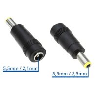 Netzteil Adapter Stecker / Buchse Stecker 5,5/2,5mm auf Buchse 5,5/2,1mm