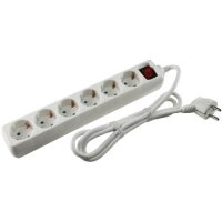 Schutzkontakt-Steckdosenleiste 6-fach 3600W, 1,4mKabel, mit Schalter, weiß
