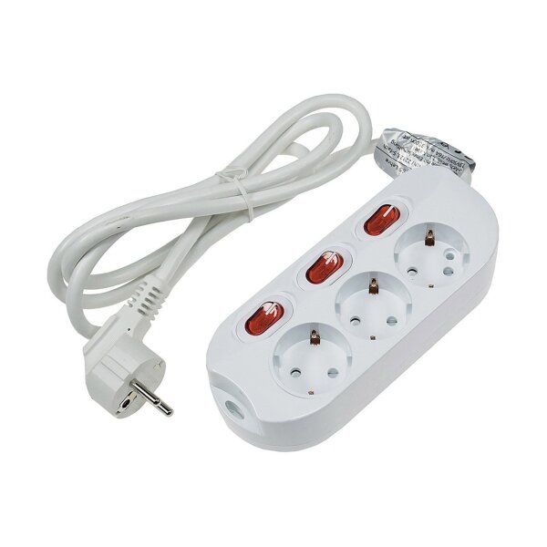 Steckdosenleiste mit Einzelschaltung 3-fach, weiß, 1,5m Kabel