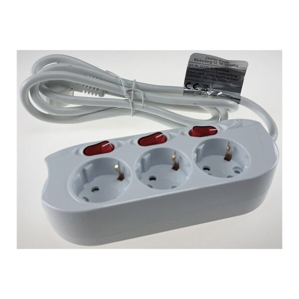 Steckdosenleiste mit Einzelschaltung 3-fach, weiß, 1,5m Kabel