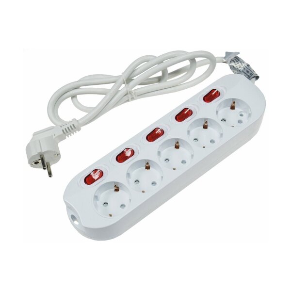 Steckdosenleiste mit Einzelschaltung 5-fach, weiß, 1,5m Kabel