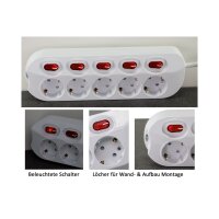 Steckdosenleiste mit Einzelschaltung 5-fach, weiß, 1,5m Kabel