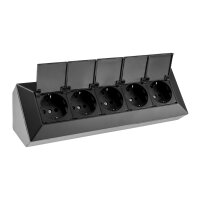 5-fach Steckdosenblock, schwarz 250V~/ 16A, Aufbaumontage mit Klappen