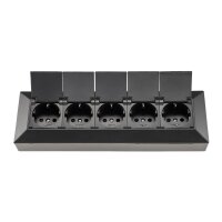5-fach Steckdosenblock, schwarz 250V~/ 16A, Aufbaumontage mit Klappen