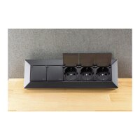 5-fach Steckdosenblock, schwarz 250V~/ 16A, Aufbaumontage mit Klappen
