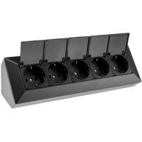 5-fach Steckdosenblock, schwarz 250V~/ 16A, Aufbaumontage mit Klappen