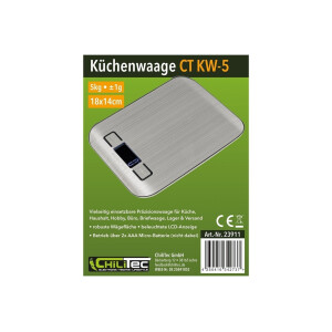 Digitale Küchenwaage CT KW-5 – 5?kg Edelstahl | Genauigkeit ±1?g | LCD-Anzeige