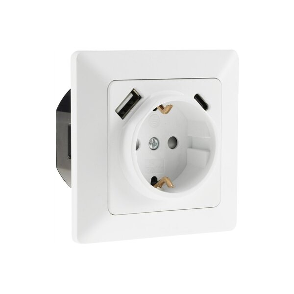 MILOS Schutzkontakt-Steckdose, matt weiß 230V~/ 16A, Unterputz, USB-C / PD