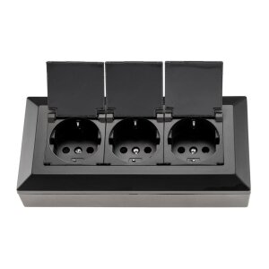 3-fach Steckdosenblock, schwarz 250V~/ 16A, Aufbaumontage mit Klappen