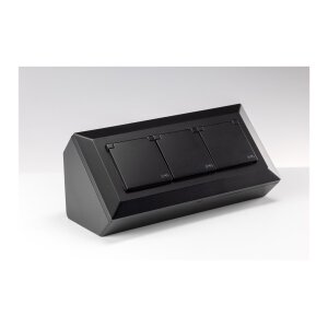 3-fach Steckdosenblock, schwarz 250V~/ 16A, Aufbaumontage mit Klappen