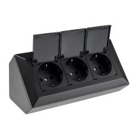 3-fach Steckdosenblock, schwarz 250V~/ 16A, Aufbaumontage mit Klappen