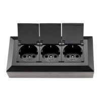 3-fach Steckdosenblock, schwarz 250V~/ 16A, Aufbaumontage mit Klappen
