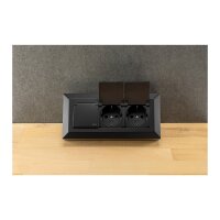 3-fach Steckdosenblock, schwarz 250V~/ 16A, Aufbaumontage mit Klappen