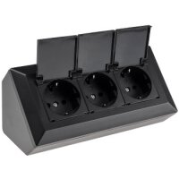 3-fach Steckdosenblock, schwarz 250V~/ 16A, Aufbaumontage mit Klappen