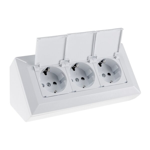 3-fach Steckdosenblock, weiß 250V~/ 16A, Aufbaumontage mit Klappen