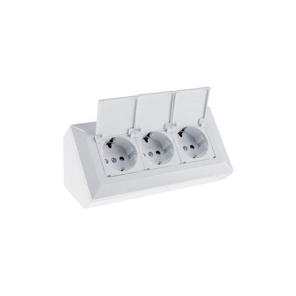 3-fach Steckdosenblock, weiß 250V~/ 16A, Aufbaumontage mit Klappen