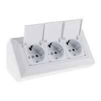 3-fach Steckdosenblock, weiß 250V~/ 16A, Aufbaumontage mit Klappen