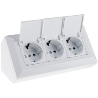 3-fach Steckdosenblock, weiß 250V~/ 16A, Aufbaumontage mit Klappen