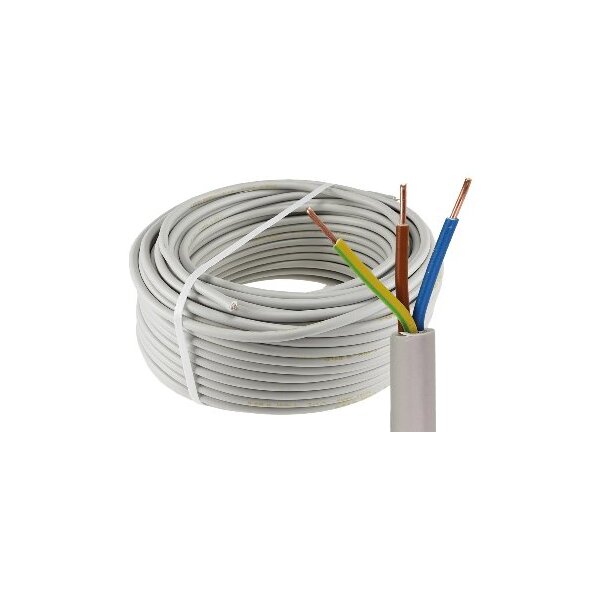 Stromleitung "NYM-J", 50m, isoliert 3G2,5, grau, Außen-Ø 8,2mm, Ring